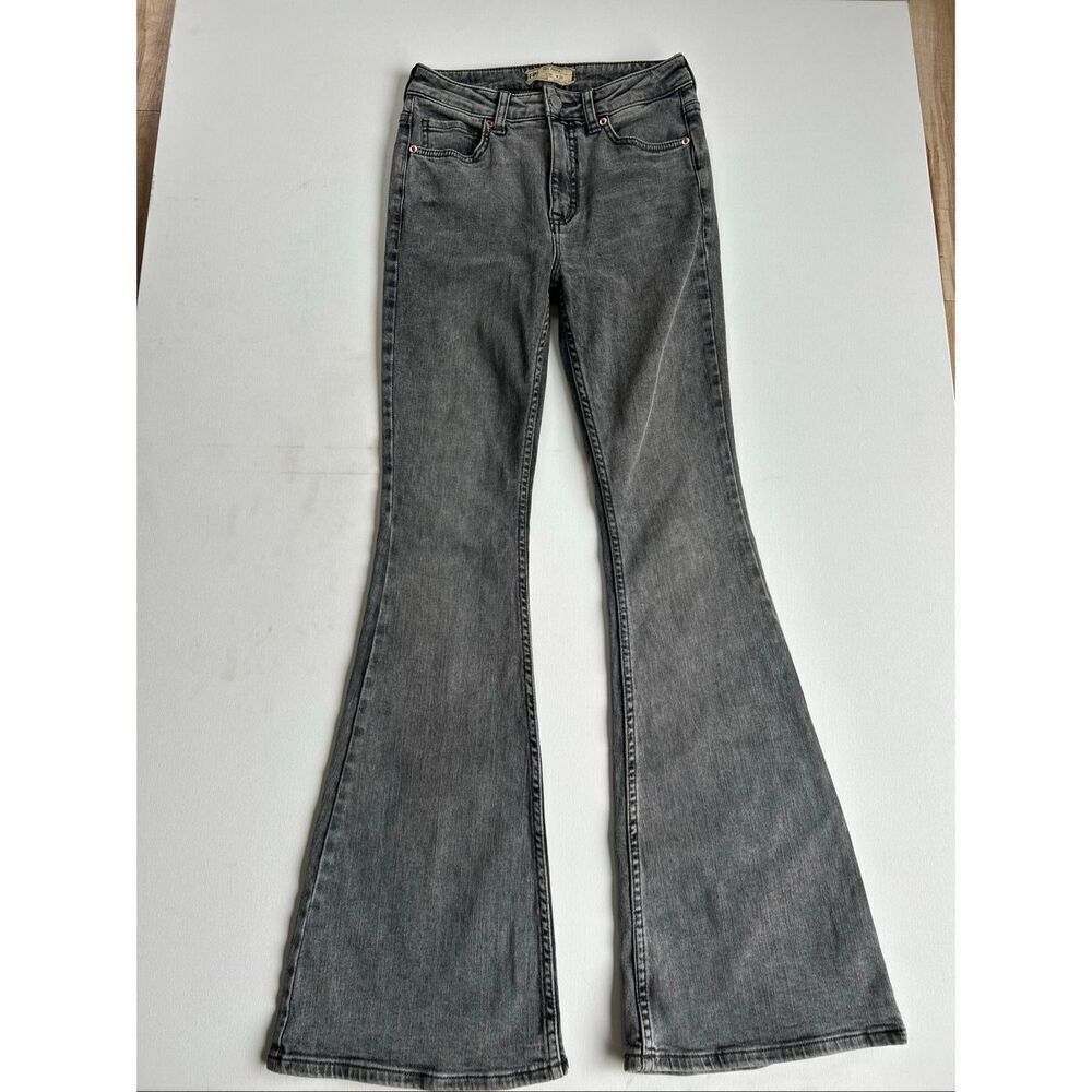 We The Free People Black Denim Flare Leg Jeans High-Rise Grunge